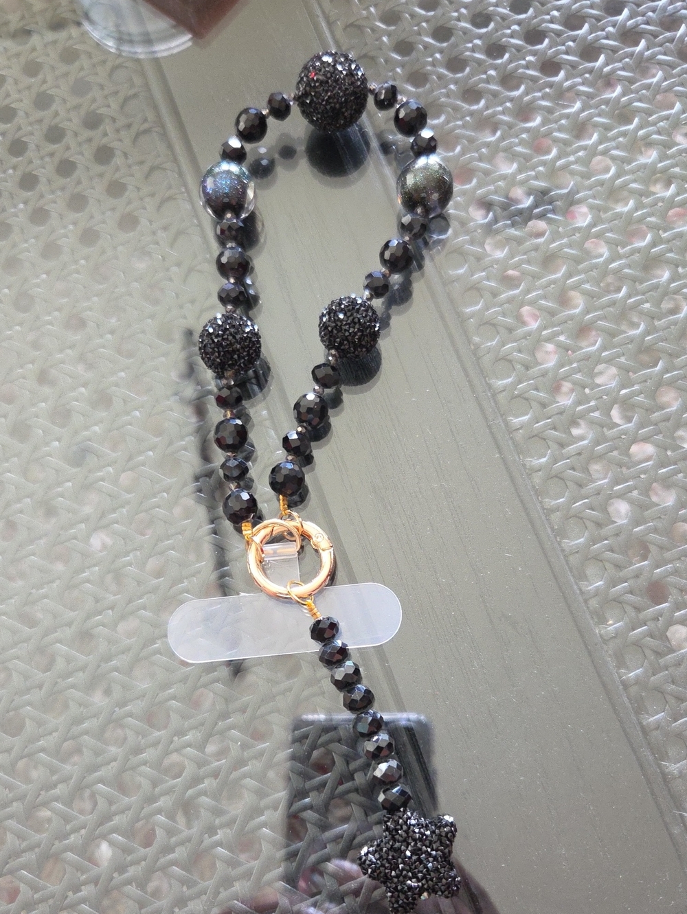 Black Beaded Crystal Star Cell Phone Carrier - Elegant Women's Jewelry